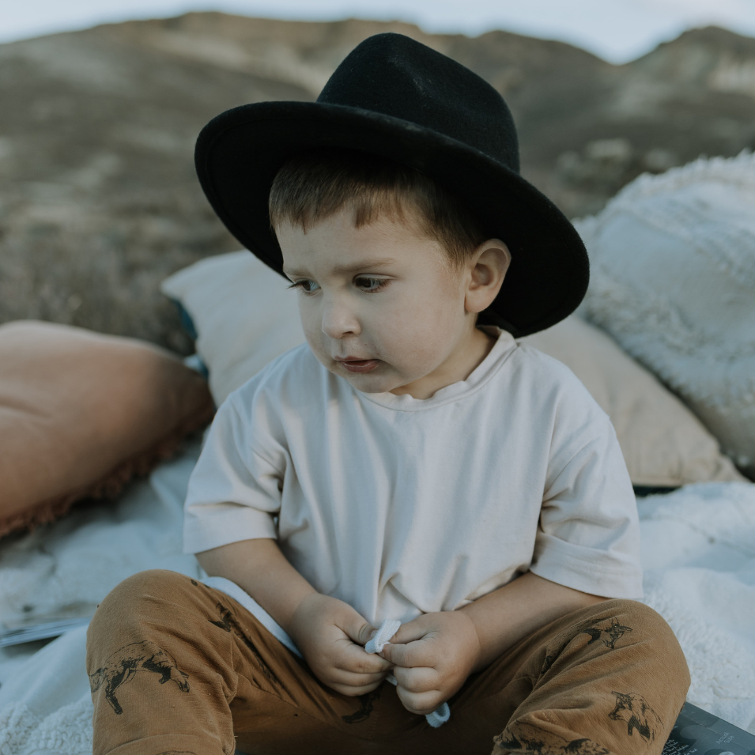 Kids black fedora hat sales